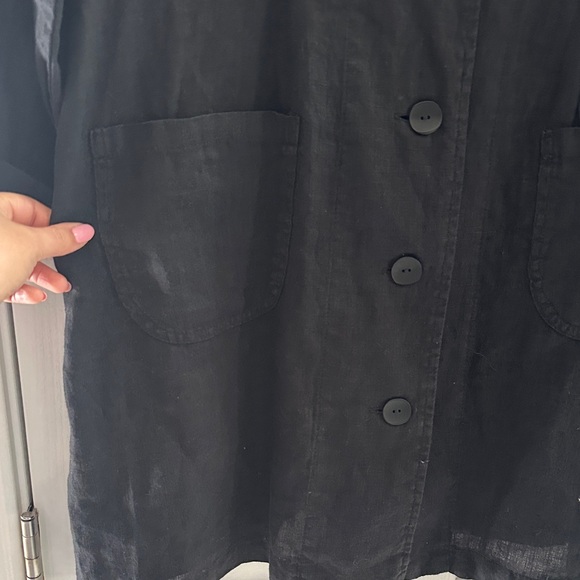 Flax Black 100% Linen Blazer Jacket Women’s Large Lightweight Breathable Casual - Picture 4 of 11